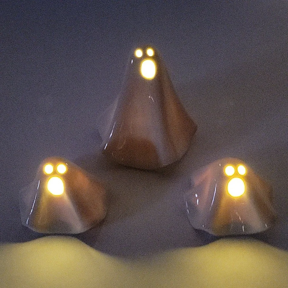 NWT Set of (3) Crate & Barrel Ceramic Halloween LED Screaming Ghosts